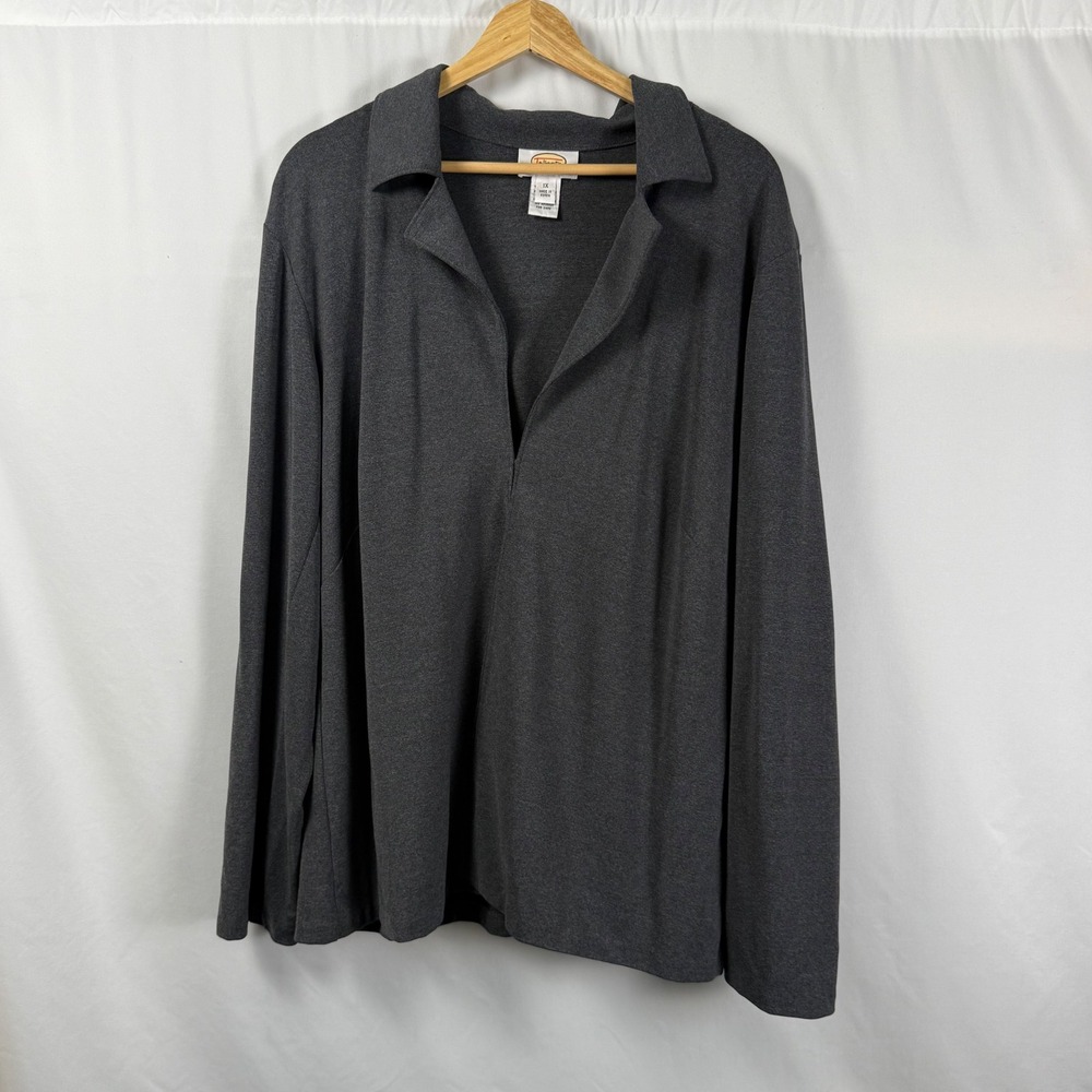 Talbots Womans 1X Gray Open Front Jacket Blazer Notched Collar Cardigan Jersey‎